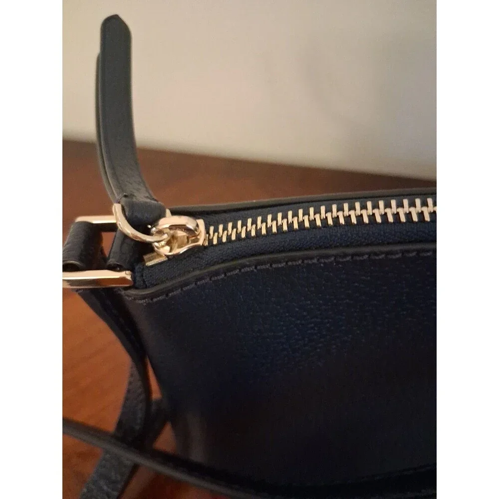 Kate Spade Leigh Navy Blue Pebbled Leather Crossbody Bag Silver Hardware